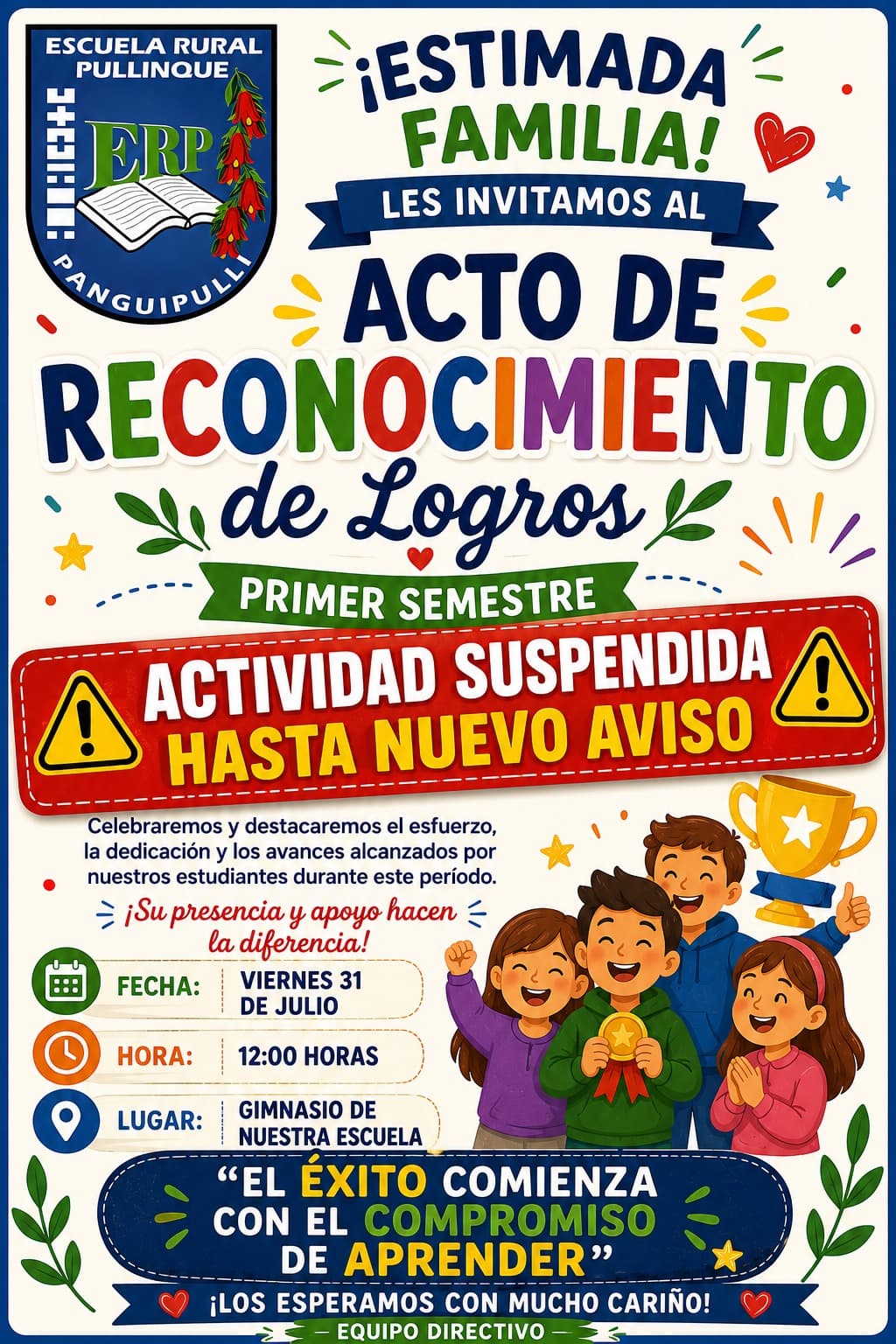 Comunicado archivado de acto de reconocimiento suspendido hasta nuevo aviso