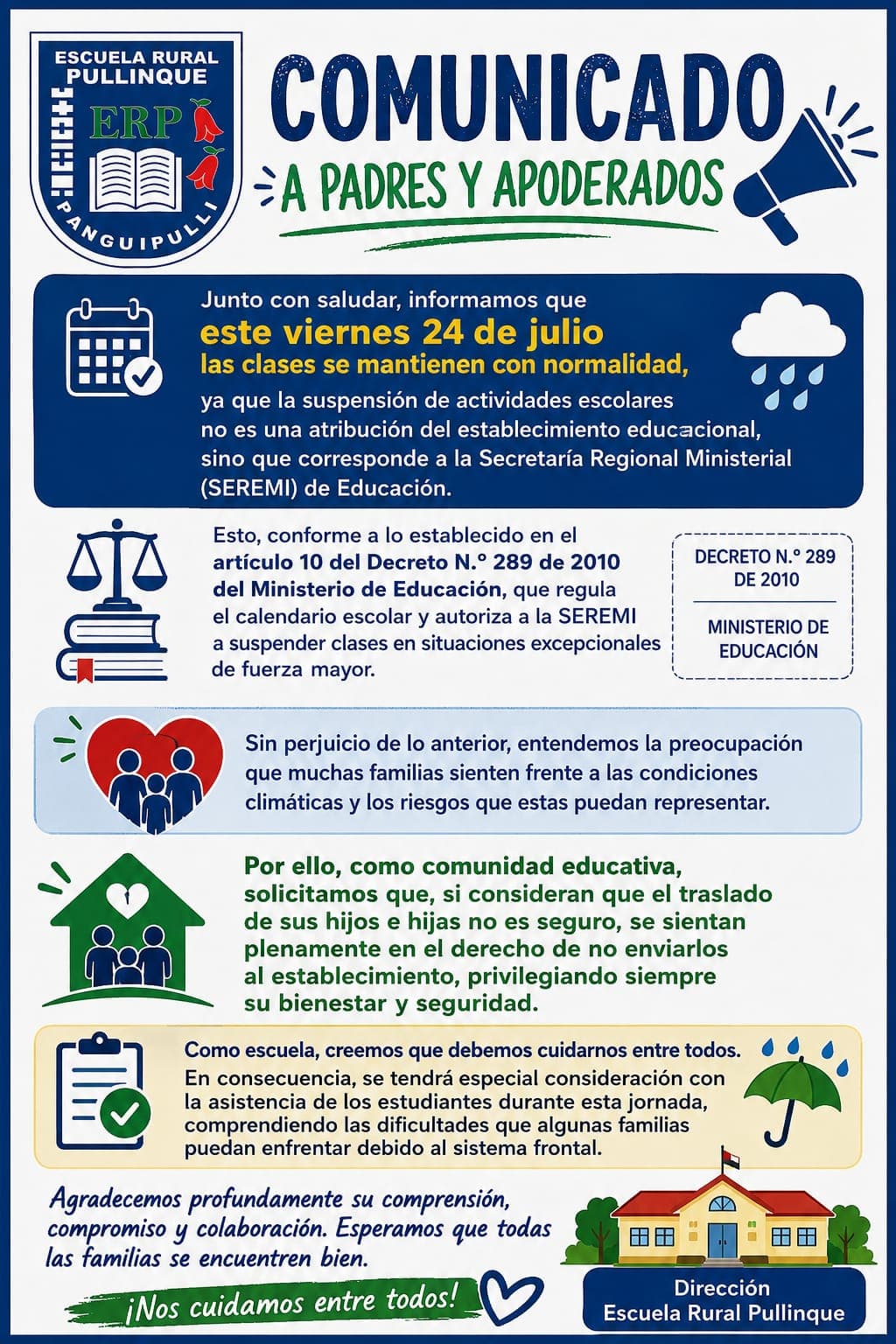 Comunicado archivado sobre clases durante condiciones meteorológicas adversas