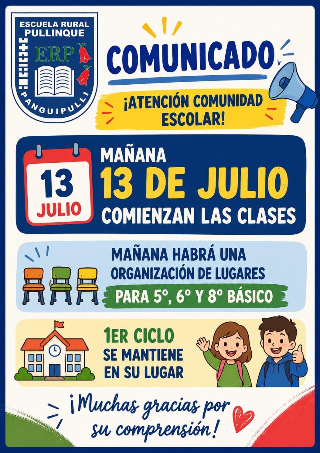 Comunicado archivado sobre organización de cursos del 13 de julio de 2026